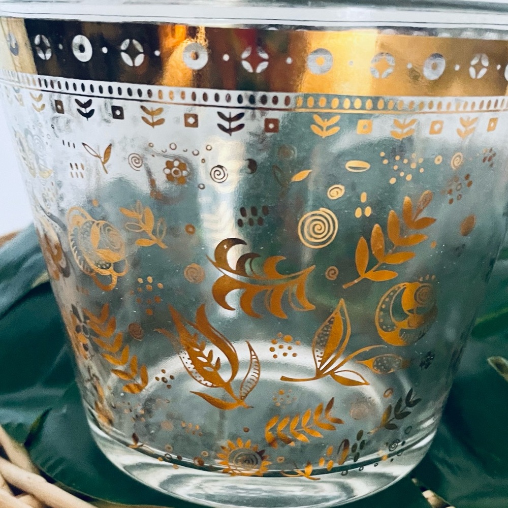 Vintage Ice Bucket Gold & Glass Bowl Mid-Century MCM Hollywood Regency Barware - Picture 9 of 15